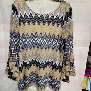Tacera Chevron Tunic XXL Fringe Hem Bell Sleeve